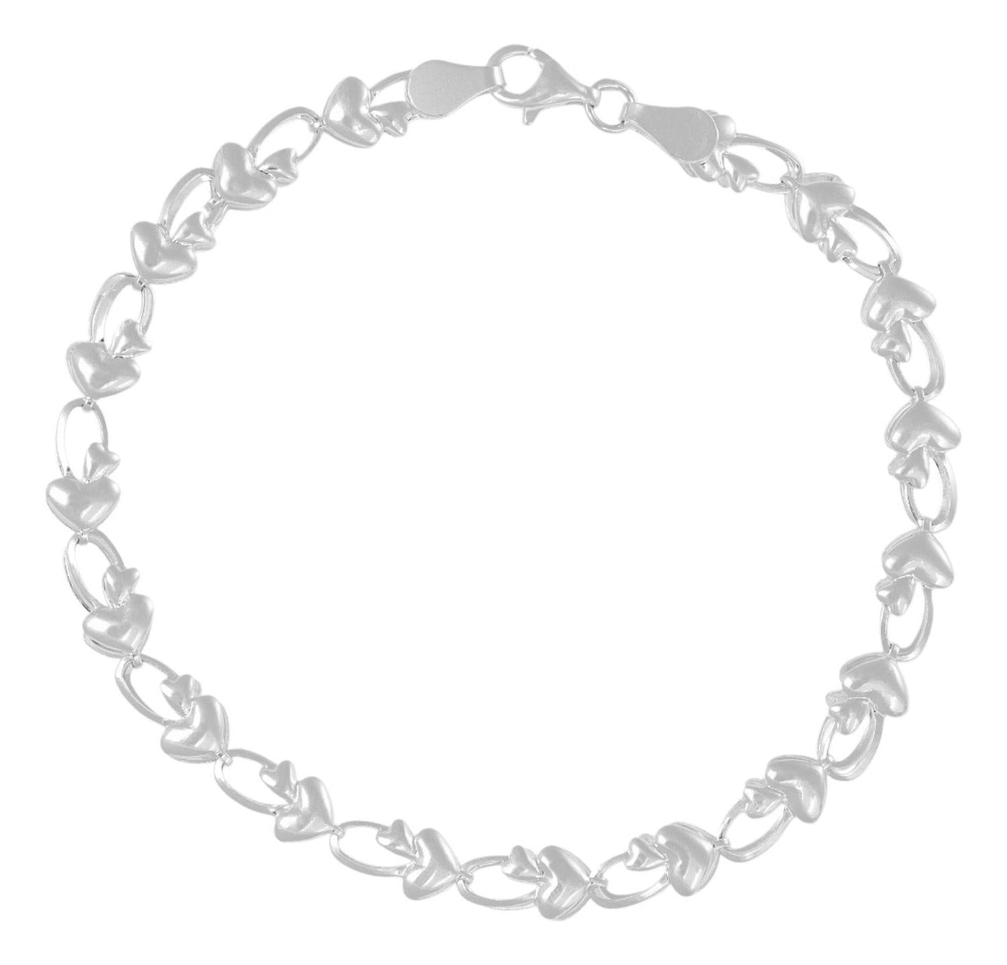 Pulsera Plata 925 Armado A Mano De Corazon De 18cm De .9mm