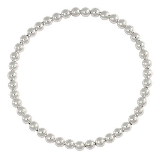 Pulsera De Bolitas De Plata 925 Elastica Con Baño De Rodio