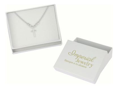 Collar De Cruz De Plata 925 Con Bola Diamantada De 45 Cm