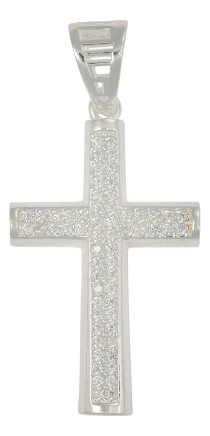 Dije Turco De Plata 925 De Cruz Rectangular Con Zirconia