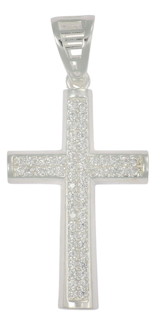 Dije Turco De Plata 925 De Cruz Rectangular Con Zirconia