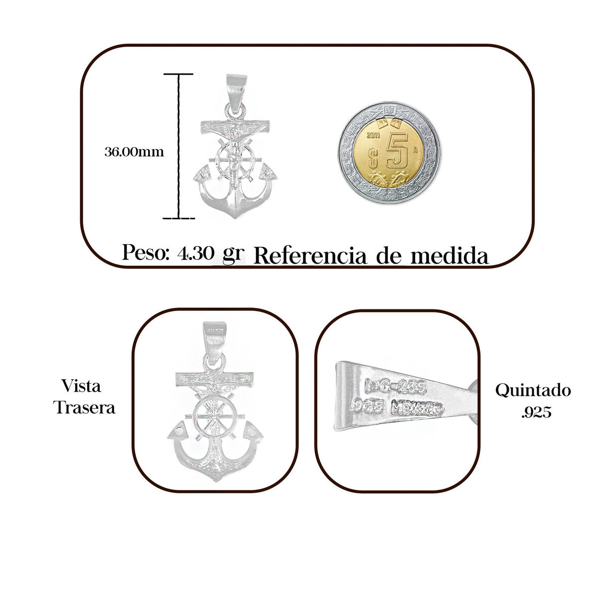 Dije De Cruz Con Forma De Ancla De Plata 925