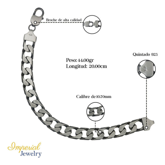 Pulsera De Plata 925 Cubana 20cm Calibre 10.7mm Italiana