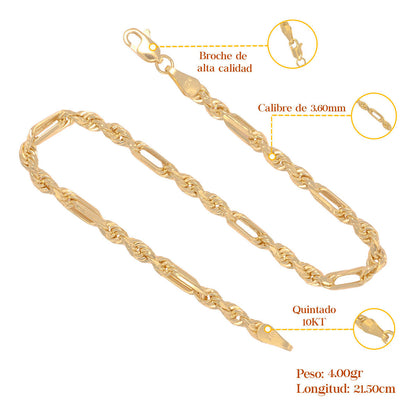 Pulsera Italiana Milano 3x1 De 10 Quilates 3.6mm, 21.5cm