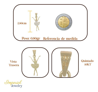 Dije De Bailarina Con Zirconias, En Oro De 10k 1.1 Grm