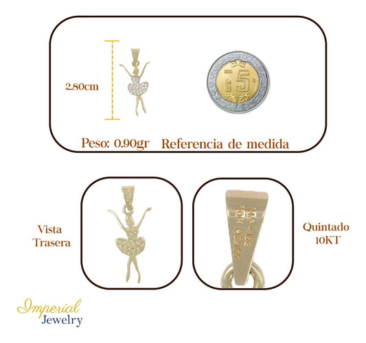 Dije De Bailarina Con Zirconias, En Oro De 10k 1.1 Grm