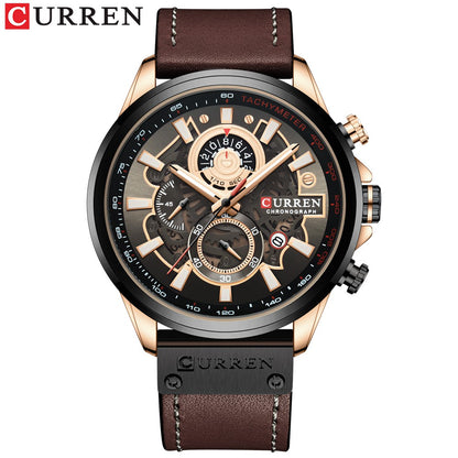 Reloj Curren Multifuncional True Tres Ojos Cronógrafo Correa De Cuero Impermeable 8380 XS