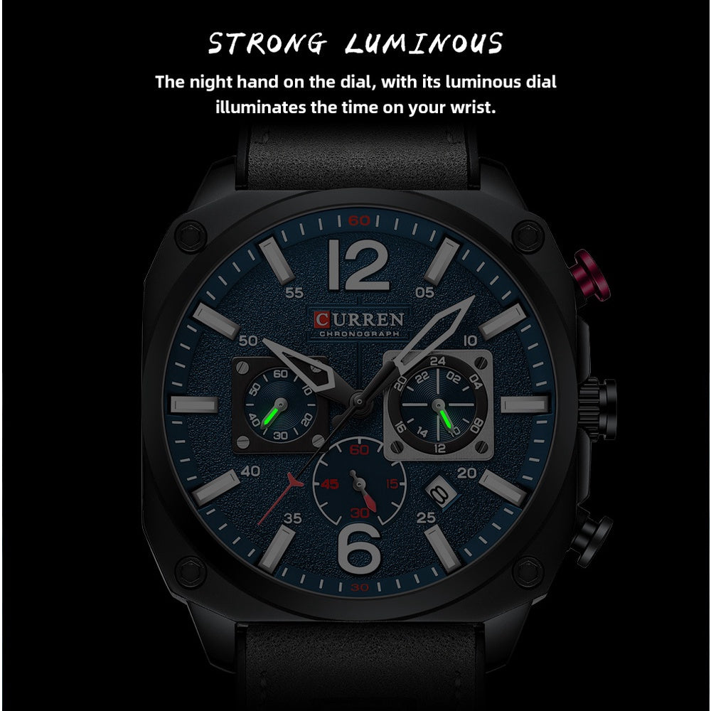 CURREN Reloj Para Hombre Marca Original Multifuncional Puntero Luminoso De Cuero Casual Impermeable Deportes De Negocios Cuarzo CR98LX