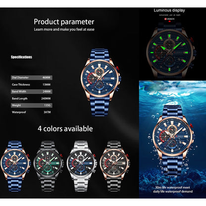 Reloj Original CURREN Para Hombre Nueva Moda Casual De Negocios Retro Militar Deportes De Acero Inoxidable Cuarzo Impermeable 8415 x