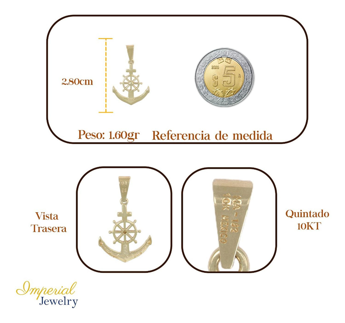 Dije En Figura De Ancla, En Oro De 10k 1.7 Grm