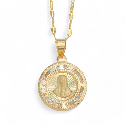 Collar De Medalla Nacional De Rostro De La Virgen De Oro 14k