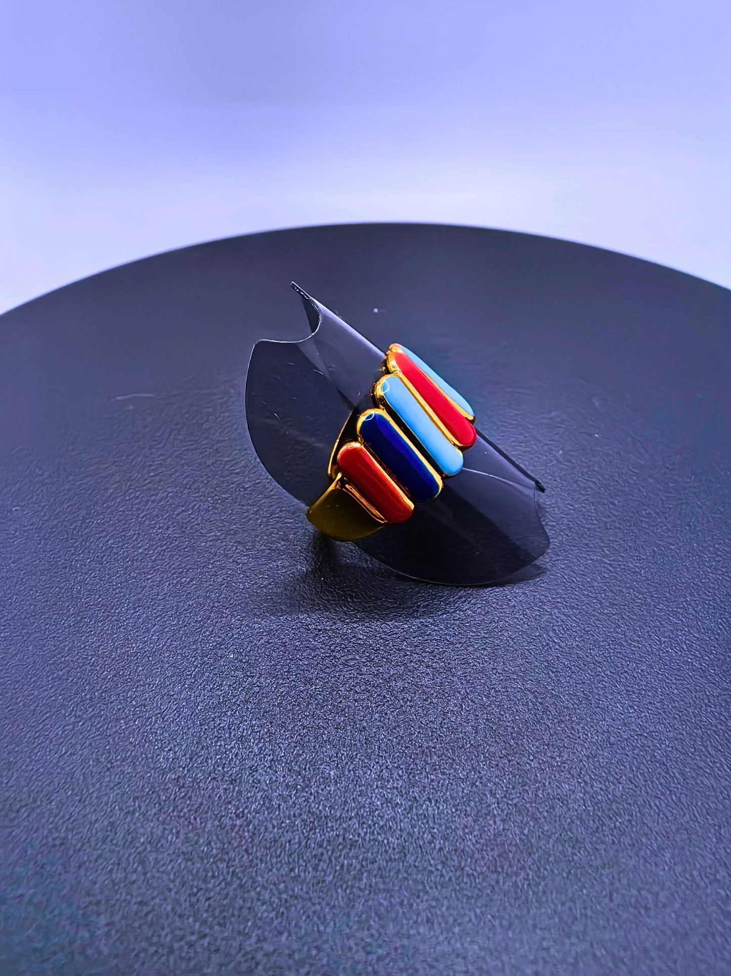 Anillo Acero Inoxidable Figuras Modernas Epoxica Chapa Oro 14k Calenbi