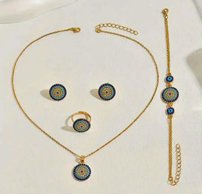 Juego Completo Acero Inoxidable Ojo Turco Circonita Blanco y Azul Calenbi