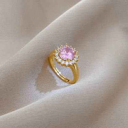 Anillo Titanio Flor Circonita Cubica Rosa y Blanca Ajustable Calenbi