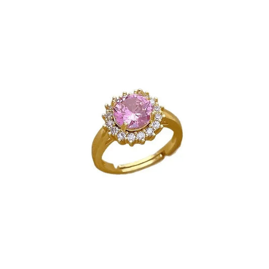 Anillo Titanio Flor Circonita Cubica Rosa y Blanca Ajustable Calenbi