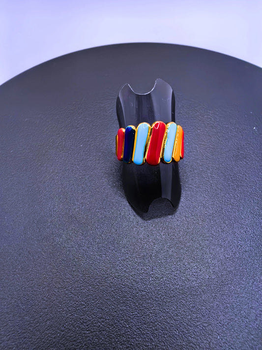 Anillo Acero Inoxidable Figuras Modernas Epoxica Chapa Oro 14k Calenbi