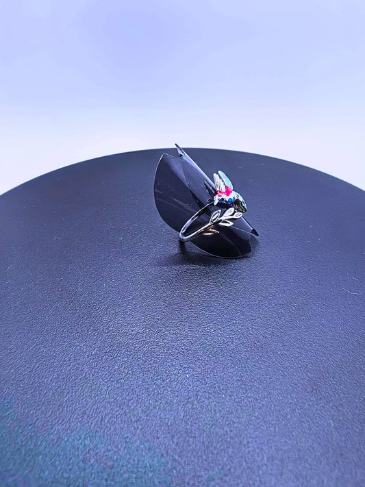Anillo Plata Ley 925 Colibrí Recina Epoxica Ajustable Calenbi