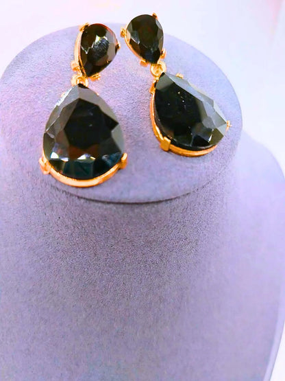 Pendientes Cobre Gota Circonita Cubica Negro Chapa Oro 10k Calenbi