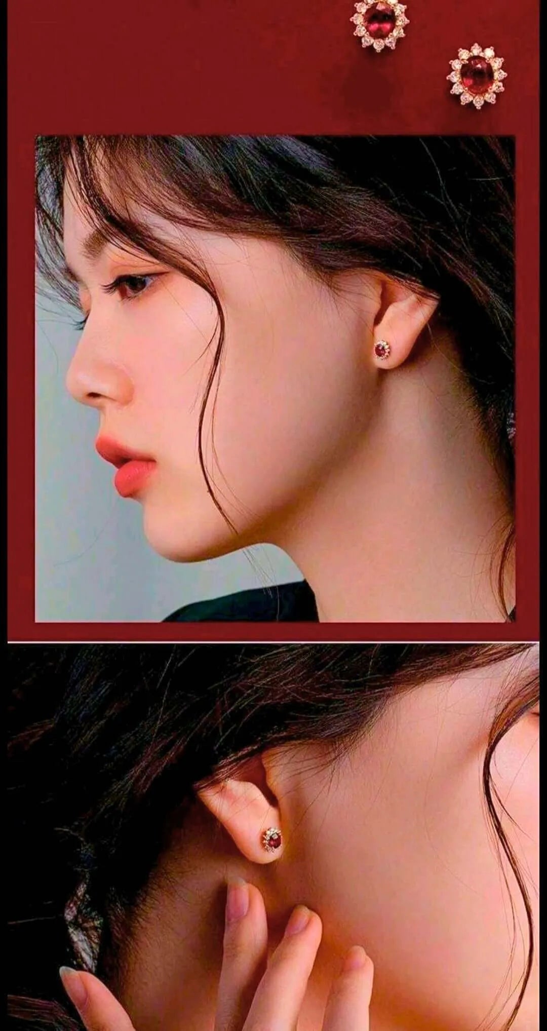 Collar y Aretes S925 Ley "Rubí" Chapa Oro Rosa 14K Calenbi