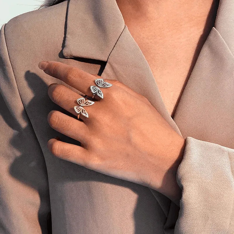 Anillo S925 Ley Mariposa Ajustable Chapa Oro 10k Calenbi