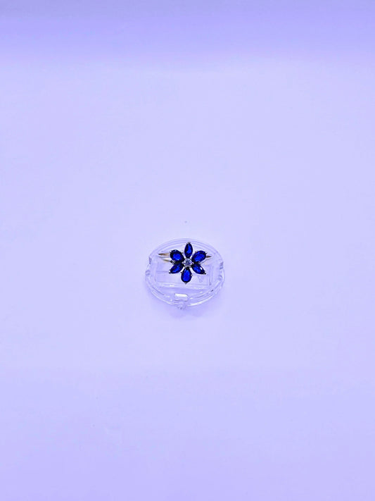 Anillo Plata Ley 925 Pandora Flor Circonita  Azul Marino Calenbi