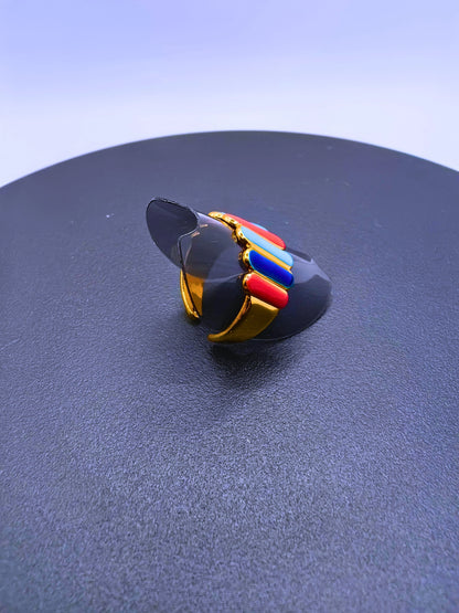 Anillo Acero Inoxidable Figuras Modernas Epoxica Chapa Oro 14k Calenbi