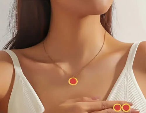 Collar y Aretes Acero Inoxidable Números Romanos Chapa Oro 10k Calenbi