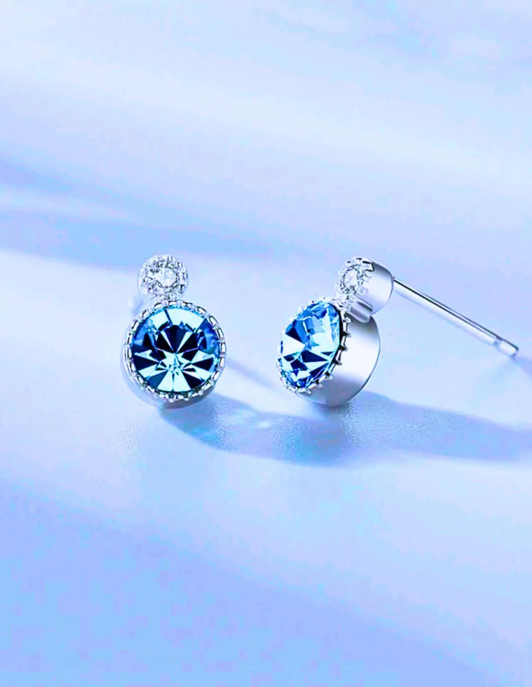 Collar y Aretes S925 Ley Mínimalista Moderno Circonita Azul Cielo Calenbi