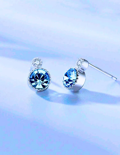 Collar y Aretes S925 Ley Mínimalista Moderno Circonita Azul Cielo Calenbi