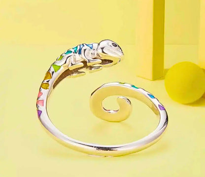 Anillo S925 Ley "Camaleón" Resina Epoxica Ajustable Calenbi