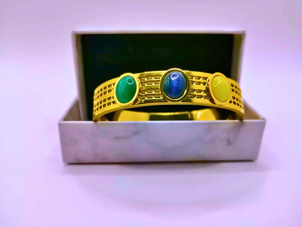 Pulsera Acero Inoxidable A Presión Piedras Imitación Chapa Oro 12k Calenbi