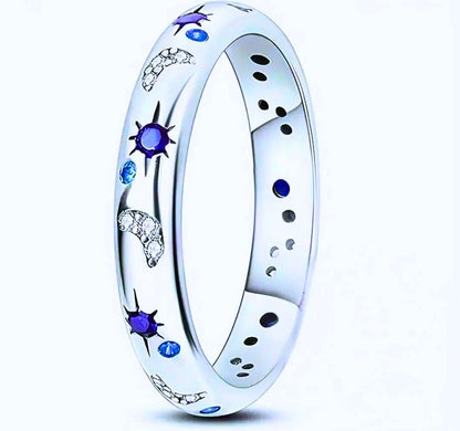 Anillo S925 Ley "Sol, Luna y Estrellas" Circonita Calenbi