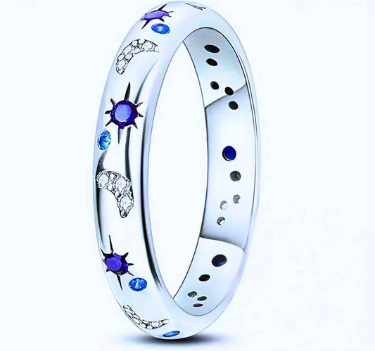 Anillo S925 Ley "Sol, Luna y Estrellas" Circonita Calenbi