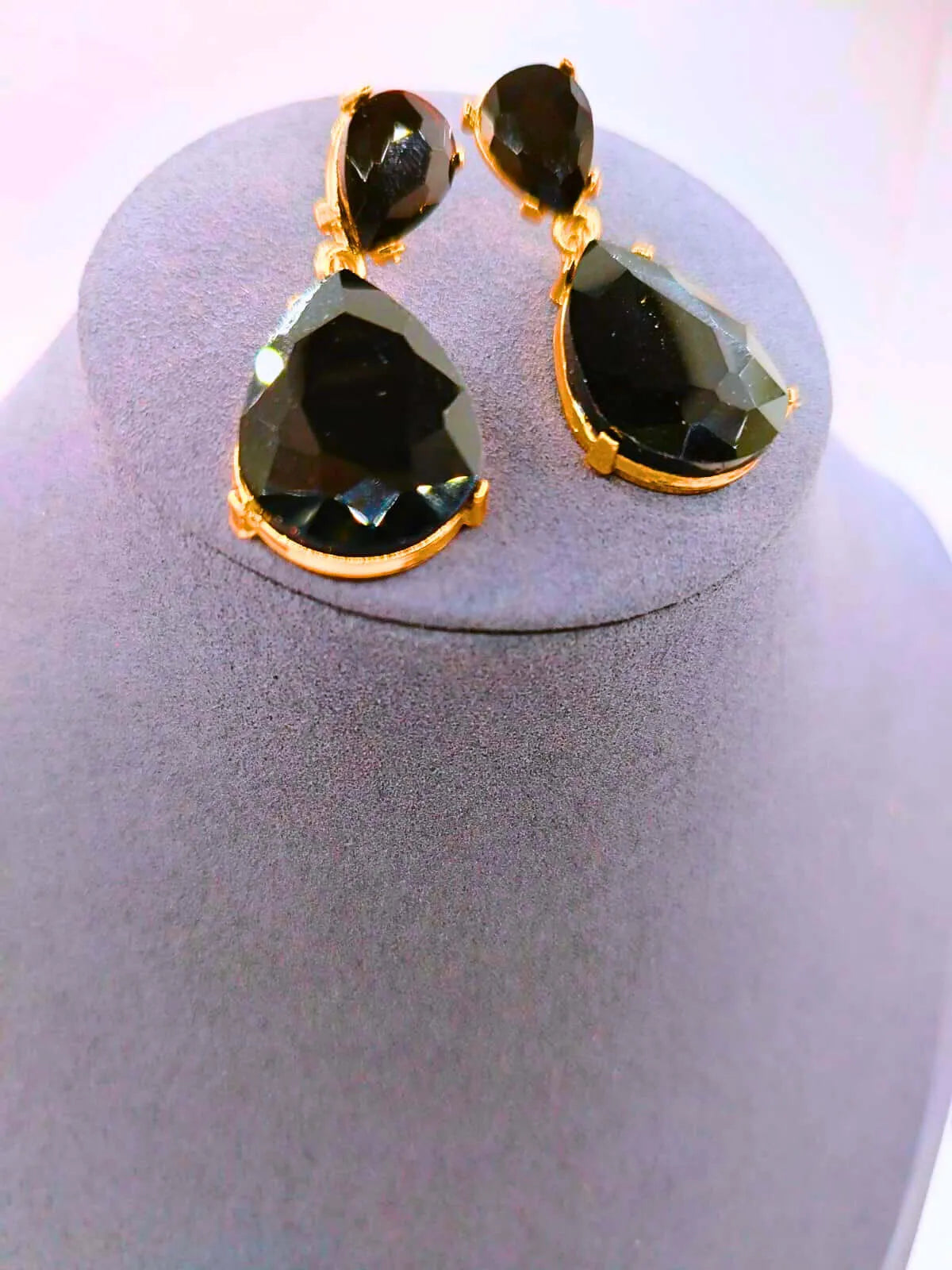 Pendientes Cobre Gota Circonita Cubica Negro Chapa Oro 10k Calenbi