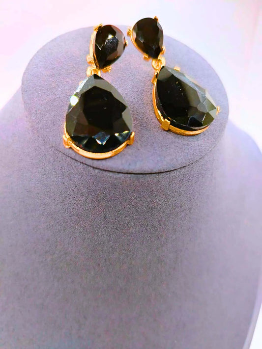 Pendientes Cobre Gota Circonita Cubica Negro Chapa Oro 10k Calenbi