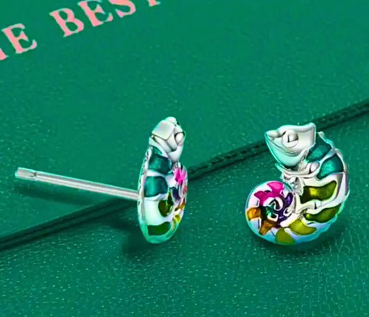 Aretes Plata Esterlina 925 Camaleón Recina Epoxica Inserción