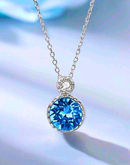 Collar y Aretes S925 Ley Mínimalista Moderno Circonita Azul Cielo Calenbi