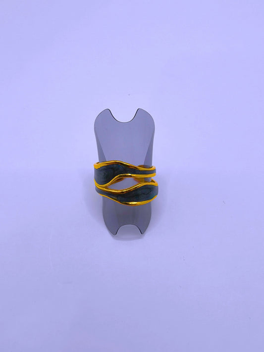 Anillo Acero Inoxidable Epoxica Negra Chapa Oro 10k Calenbi