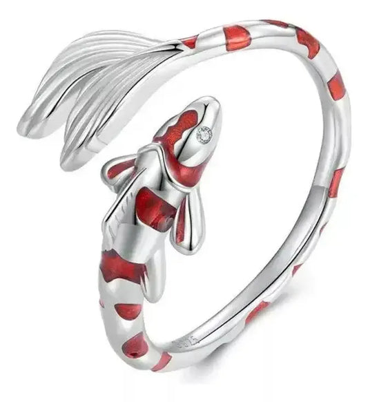 Anillo S925 Ley "Pez Koi Rojo" Ajustable Calenbi