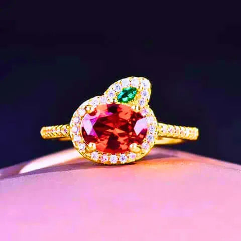 Anillo Cobre Zanahoria Circonita Cubica Naranja y Verde Calenbi