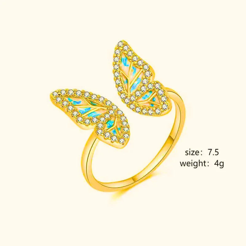 Anillo Cobre Mariposa Ajustable Chapa Oro 10K Calenbi