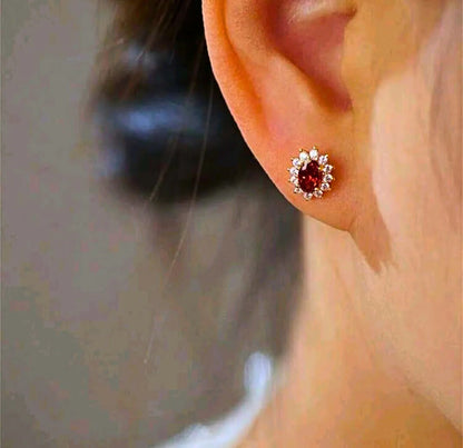 Collar y Aretes S925 Ley "Rubí" Chapa Oro Rosa 14K Calenbi