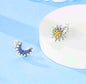 Aretes S925 Ley "Sol y Luna" Circonita Cubica Azul y Amarillo Calenbi