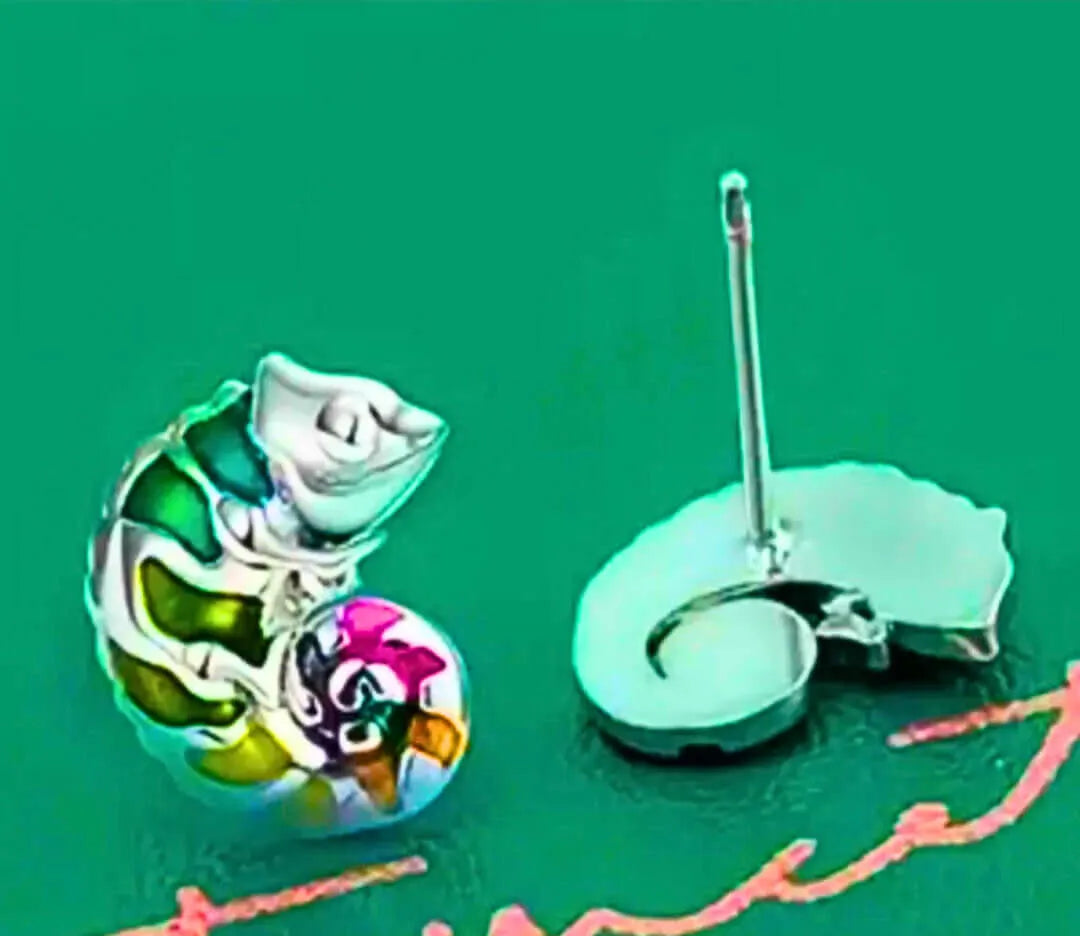 Aretes Plata Esterlina 925 Camaleón Recina Epoxica Inserción