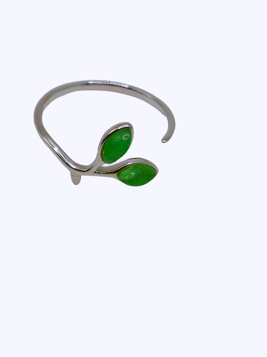Anillo S925 Ley "Retoño Planta" Circonita Imitación Jade Ajustable Calenbi