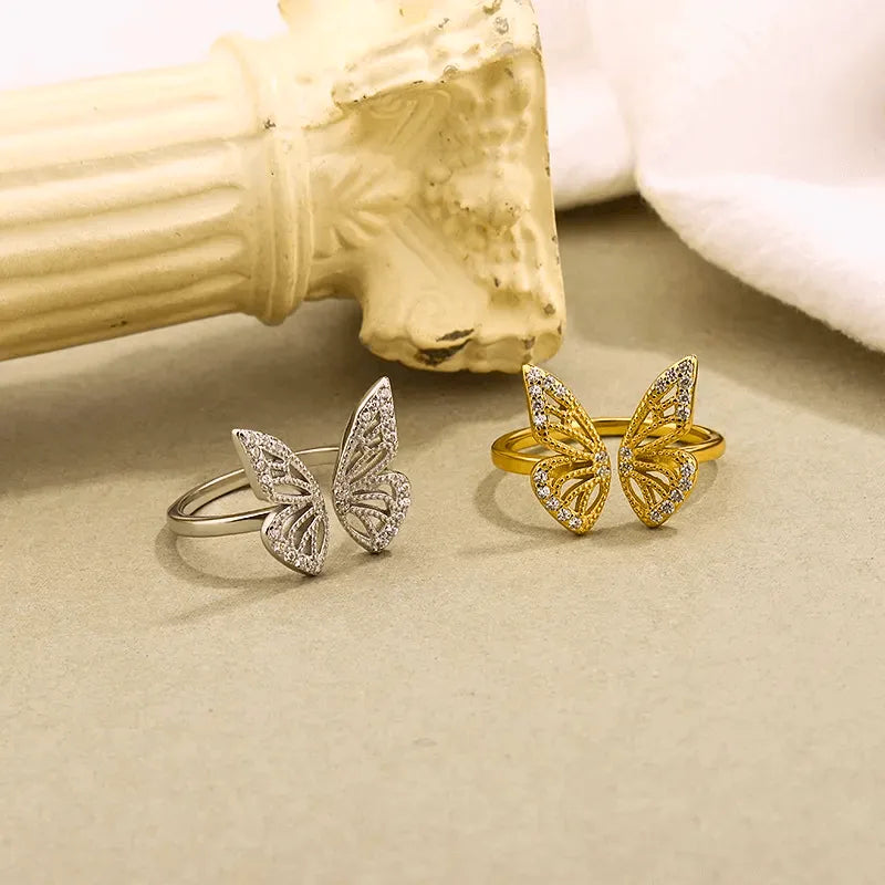 Anillo S925 Ley Mariposa Ajustable Chapa Oro 10k Calenbi