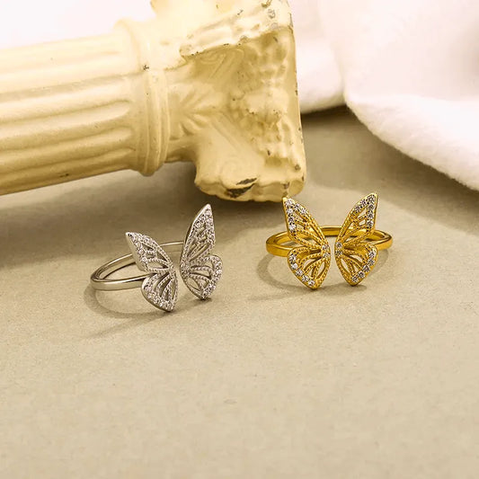 Anillo S925 Ley Mariposa Ajustable Chapa Oro 10k Calenbi