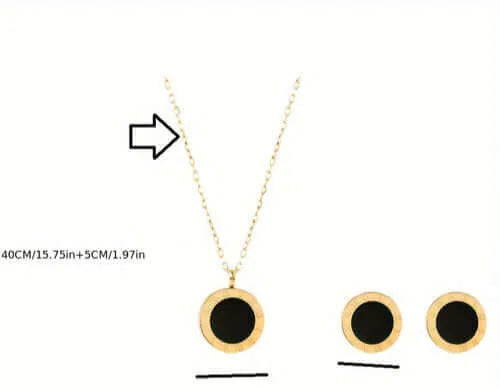 Collar y Aretes Acero Inoxidable Números Romanos Chapa Oro 10k Calenbi