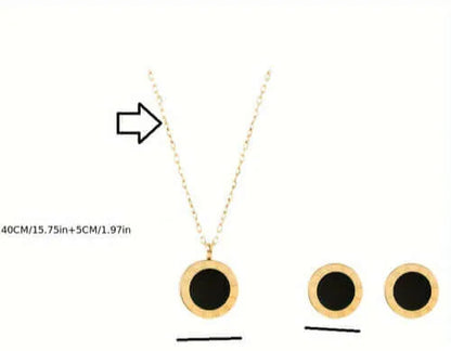 Collar y Aretes Acero Inoxidable Números Romanos Chapa Oro 10k Calenbi