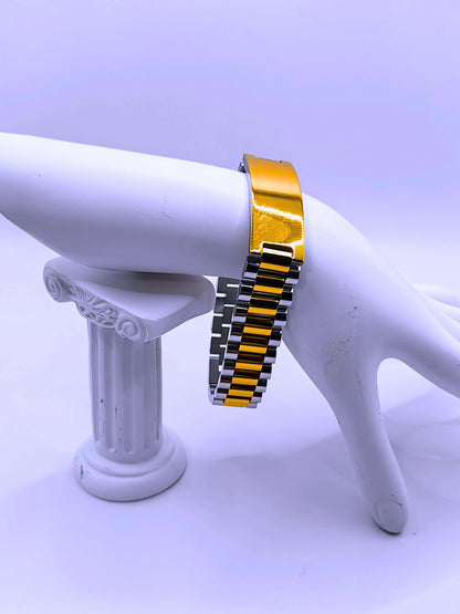 Pulsera Acero Inoxidable Broche Dorado 10k Unisex Calenbi